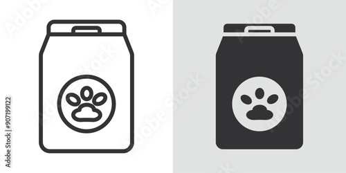 Pet food bag icon Black line art vector logo set