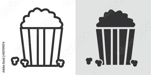 Popcorn icon Black line art vector logo set
