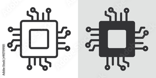 Processor icon Black line art vector logo set