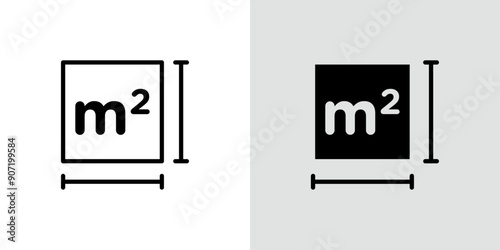 Square Meter icon Black line art vector logo set