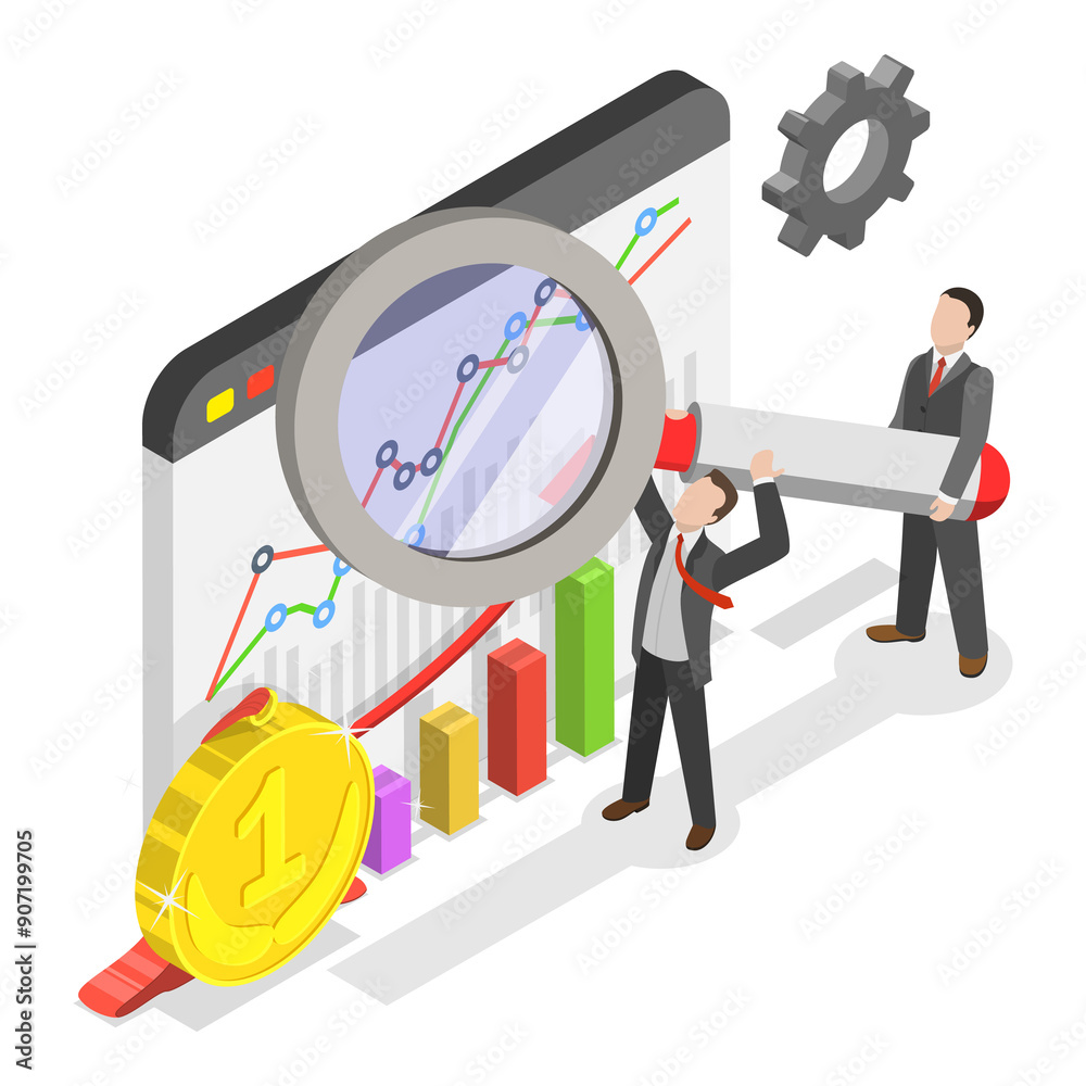 3D Isometric Flat  Illustration of SEO Optimization. Item 2