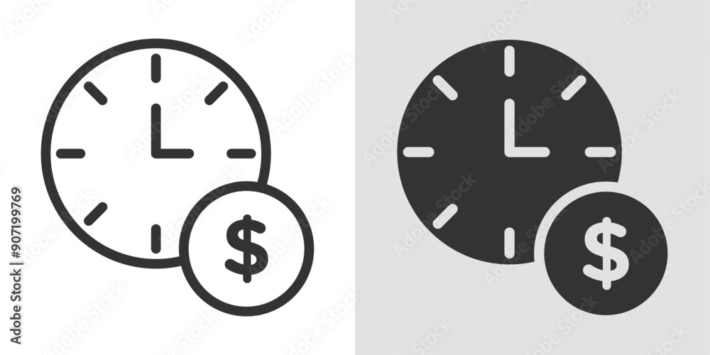 Time is money icon Black line art vector logo set Time is money icon Black line art vector logo set