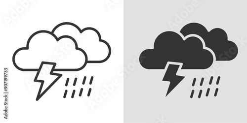 Thunderstorm icon Black line art vector logo set