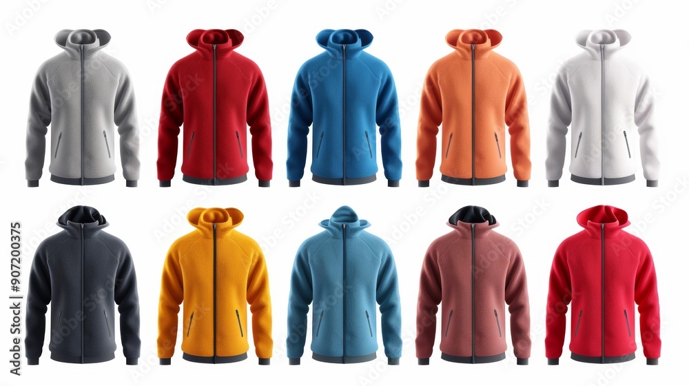 A row of colorful hoodies with a variety of colors and patterns