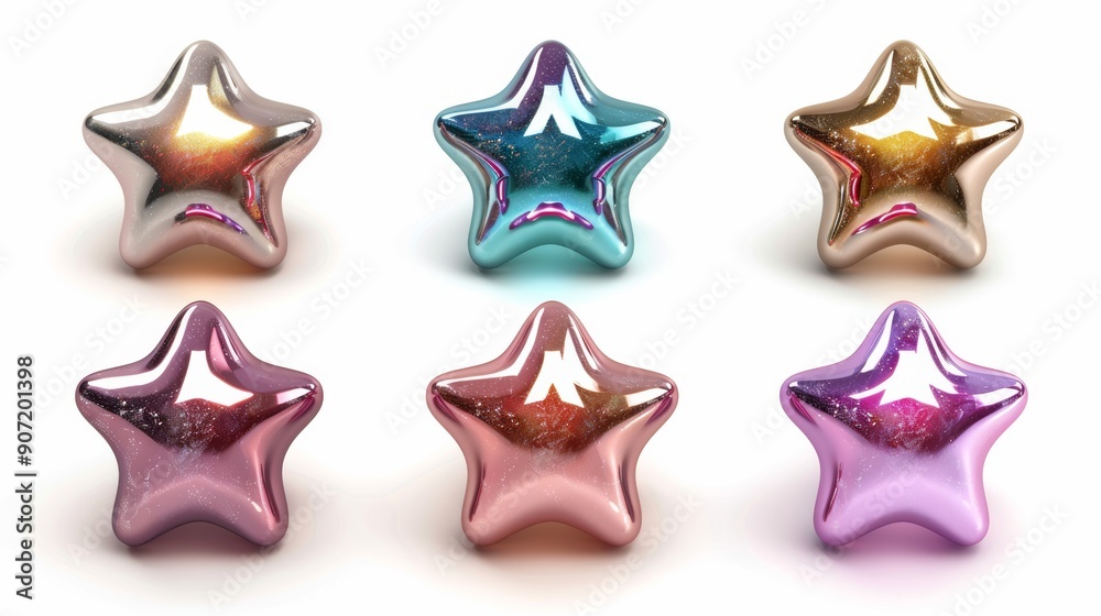Obraz premium A set of six shiny, colorful stars