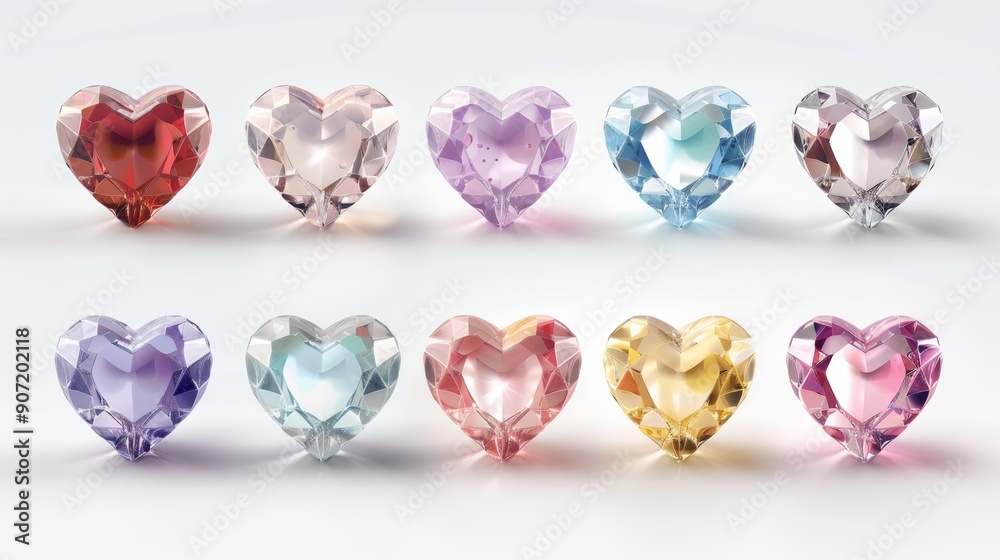 A row of colorful heart-shaped gems A row of colorful heart-shaped gems