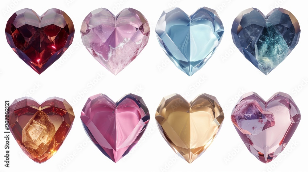 A row of colorful heart-shaped gems A row of colorful heart-shaped gems