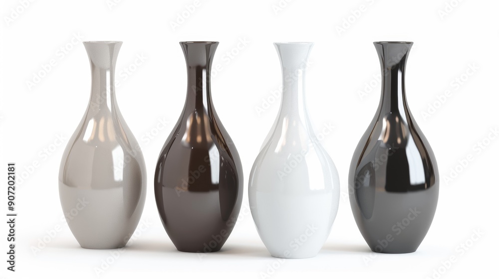 Four vases of different colors, including white, black, and gray Four vases of different colors, including white, black, and gray