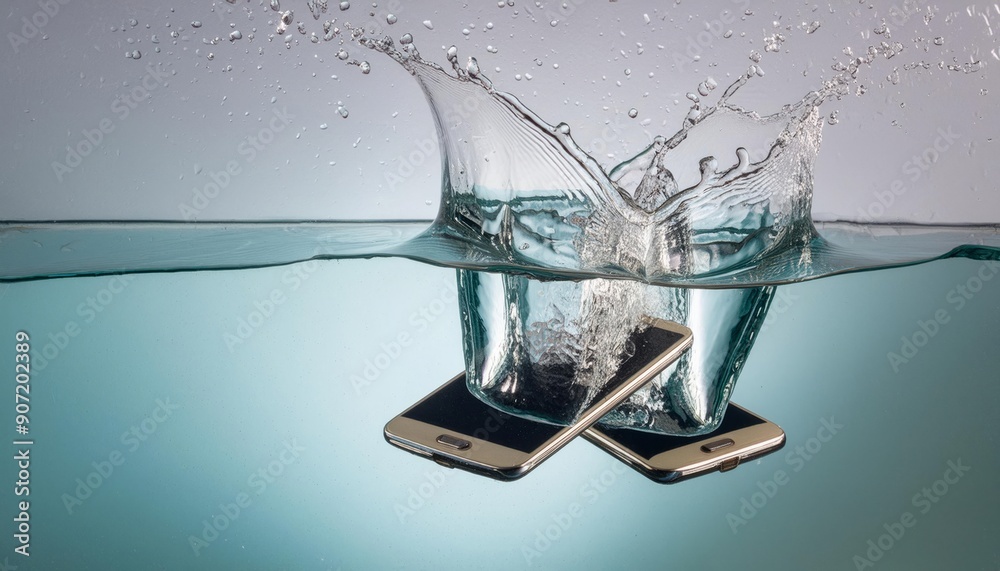 A smartphone accidentally dropped in water, showcasing the immediate aftermath and steps for rescue and repair. Perfect for tech enthusiasts and those looking for practical solutions to common mishaps A smartphone accidentally dropped in water, showcasing the immediate aftermath and steps for rescue and repair. Perfect for tech enthusiasts and those looking for practical solutions to common mishaps