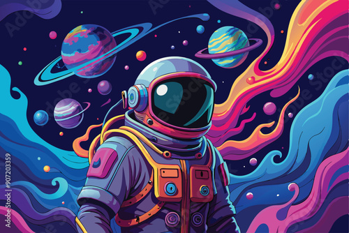 Wallpaper Mural Astronaut in a Cosmic Landscape with Vibrant Colors and Planets Torontodigital.ca