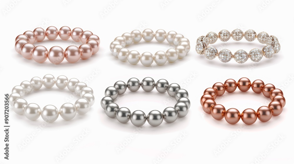 A set of pearl bracelets in different colors A set of pearl bracelets in different colors