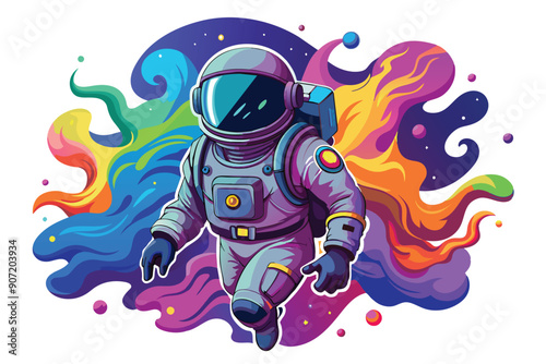 Astronaut in a Colorful Space Nebula