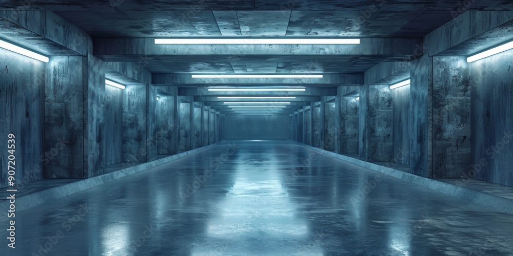 Obraz premium Futuristic Bunker Aesthetic: A Modern Clean Sci-Fi Cement Underground Studio with Grunge Textures, Emblematic of Dark Sci-Fi Futurism in a 3D Rendered Space
