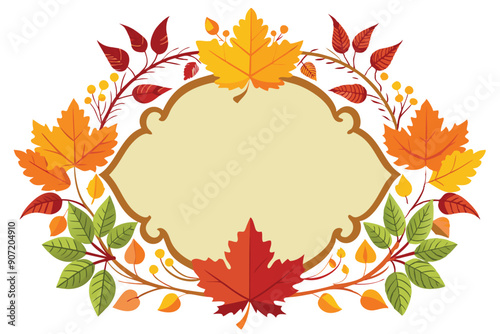 Autumnal Wreath with Blank Frame for Text photo