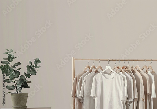 Wallpaper Mural Different clean T-shirts hanging on rack indoors Torontodigital.ca