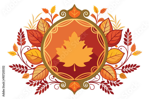Autumnal Leaf Design with Ornate Frame