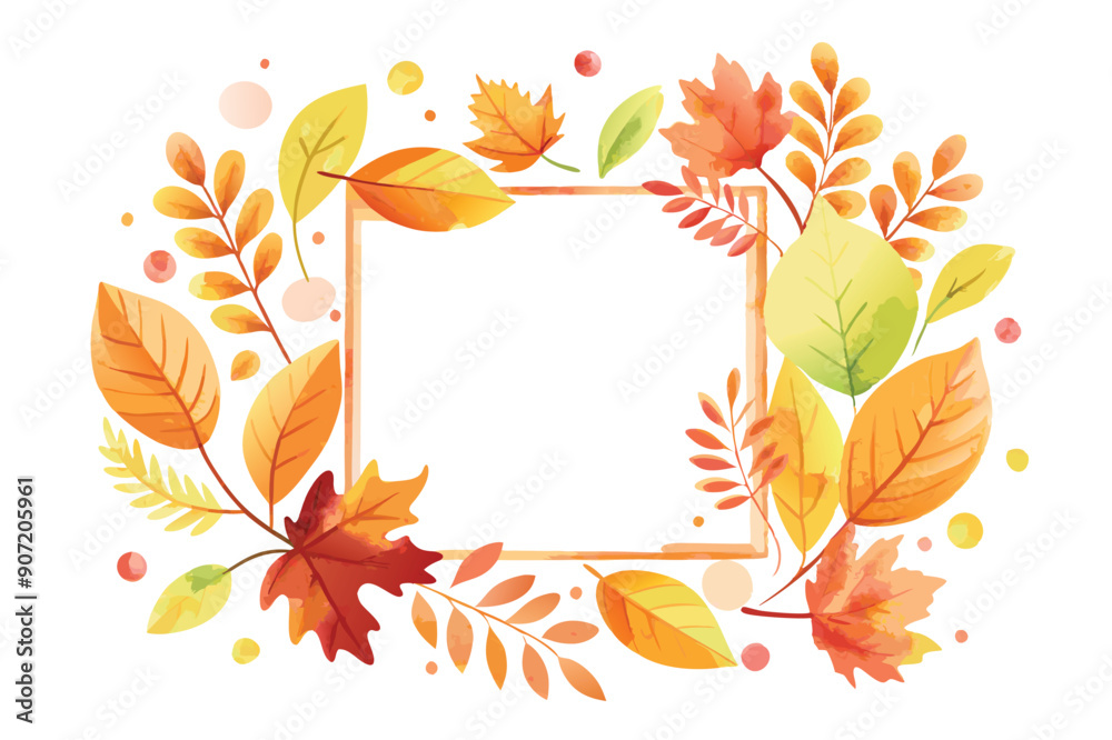 Watercolor Autumn Leaves Frame with a Blank Center Watercolor Autumn Leaves Frame with a Blank Center