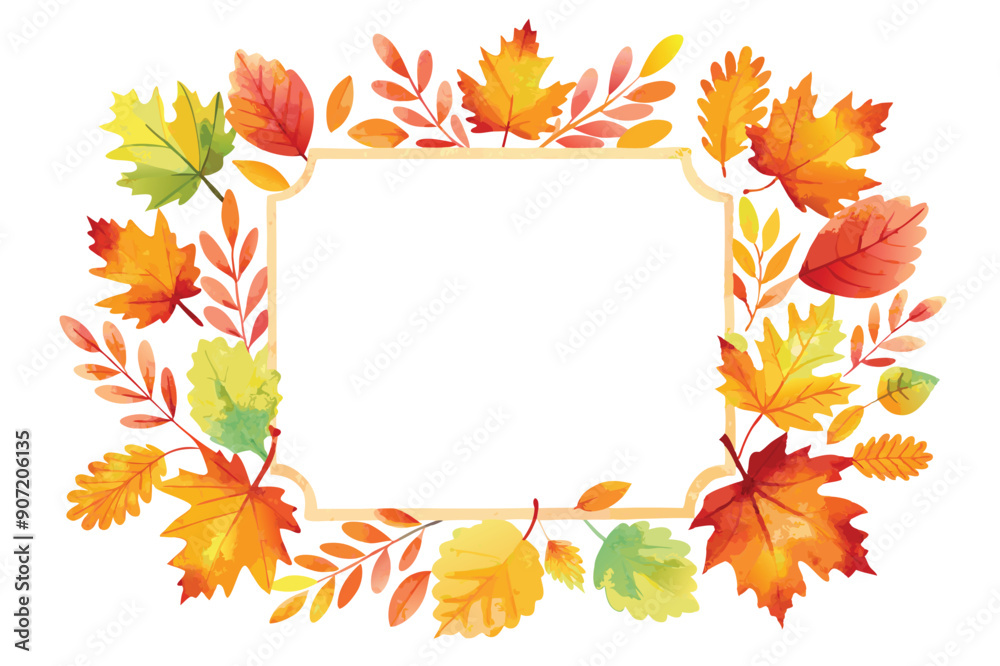 Watercolor Autumn Leaf Frame with Blank Space Watercolor Autumn Leaf Frame with Blank Space