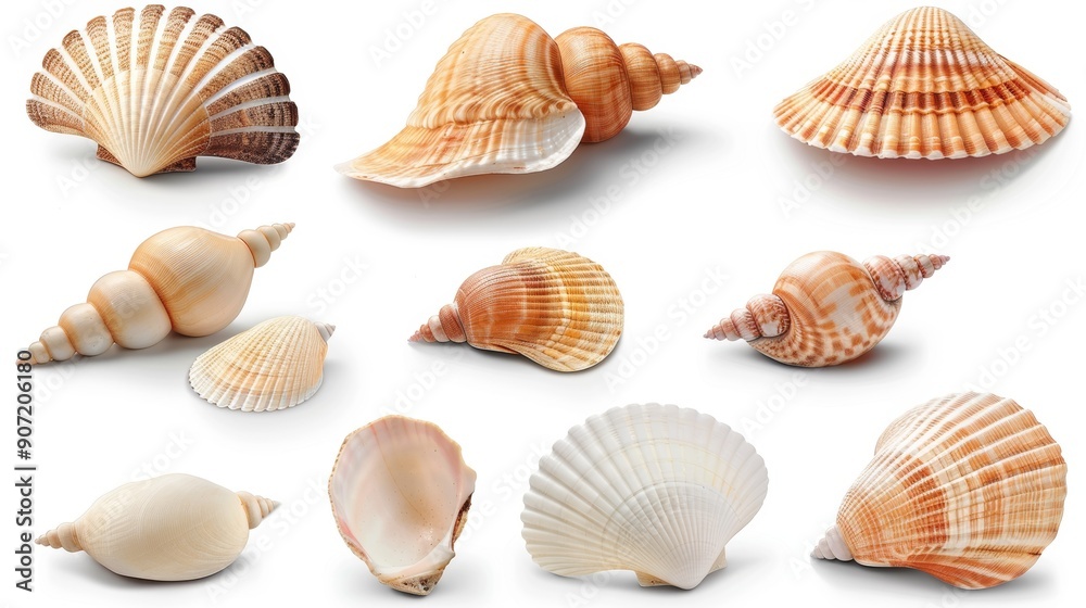 A collection of seashells with various shapes and sizes A collection of seashells with various shapes and sizes