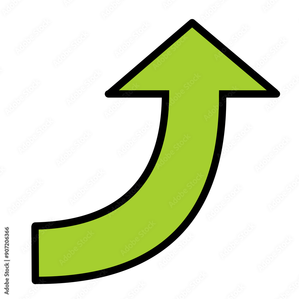カーブする矢印1(黄緑)(線画あり) カーブする矢印1(黄緑)(線画あり)