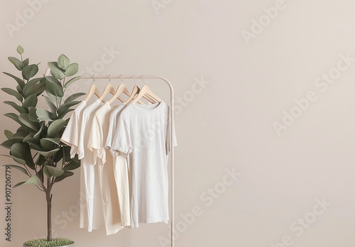 Wallpaper Mural Different clean T-shirts hanging on rack indoors Torontodigital.ca