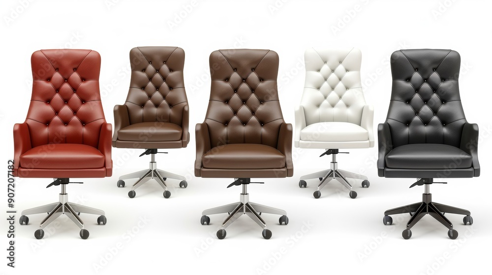 Fototapeta premium A row of leather office chairs in various colors