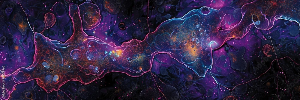 Fototapeta premium Confocal laser microscopy scan showing immunofluorescence labeled cells in the hippocampus of a mouse brain with visible corpus callosum fibers