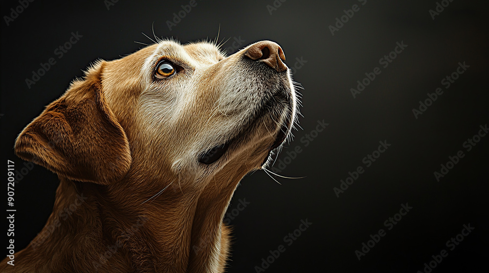 A golden dog's head on a black background A golden dog's head on a black background