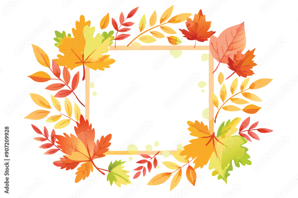 Watercolor Autumn Leaves Frame with Blank Space Watercolor Autumn Leaves Frame with Blank Space