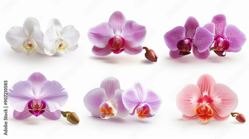 Obraz premium A variety of different colored orchids, including white, pink, and purple