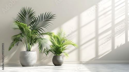 Two Green Plants in White Pots Under Window Light