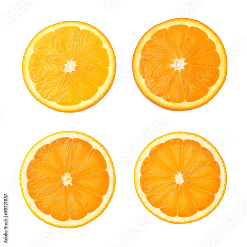 Four Slices Of Orange Fruit On Transparent Background