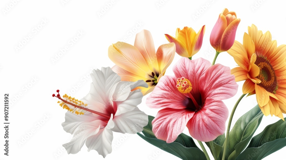 Fototapeta premium A bouquet of flowers with white flower in the middle