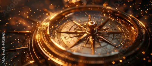 Wallpaper Mural Vintage compass gold with glowing particle elements in the background Torontodigital.ca