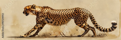 Elegant cheetah with distinctive features slender build patterned coat small rounded head short snout tear shaped facial markings deep chest long limbs and a graceful tail photo