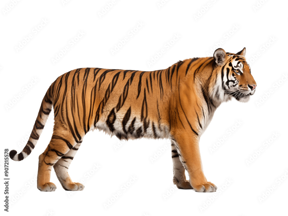 Obraz premium Majestic Tiger Standing In Profile Isolated On Transparent Background