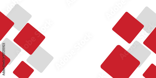 White background with abstract red grey square decoration.