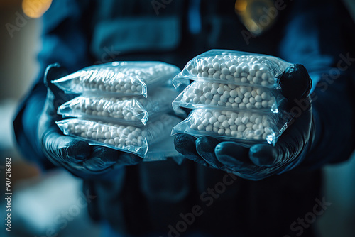 Photograph of a Police Officer Displaying Confiscated Fentanyl: Evidence of drug enforcement.