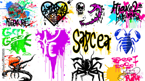 A collection of 9 colorful and unique graffiti-style designs