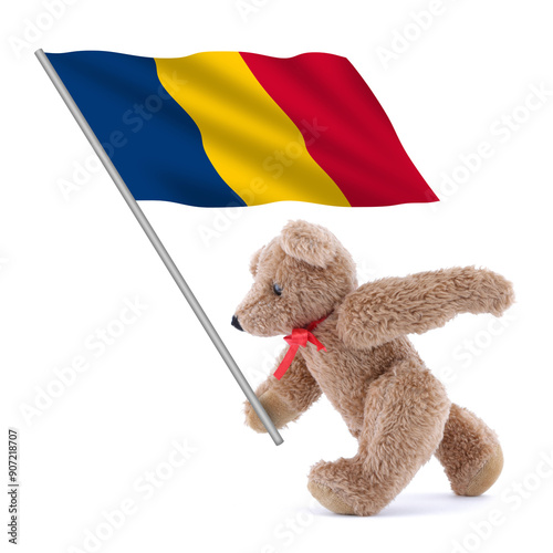 Chad flag being carried by a cute teddy bear photo