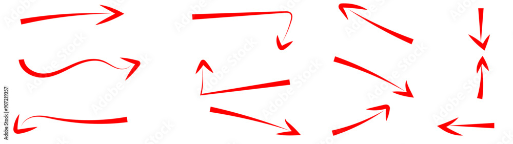 Arrow vector hand drawn sketch icon set. Doodle sketch hand drawn black direction element set. Pencil doodle line graphic design elements. up down, Left, right, growth direction. Vector illustration