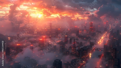 Vibrant Neon-Lit Cityscape at Night:An Immersive Urban Landscape