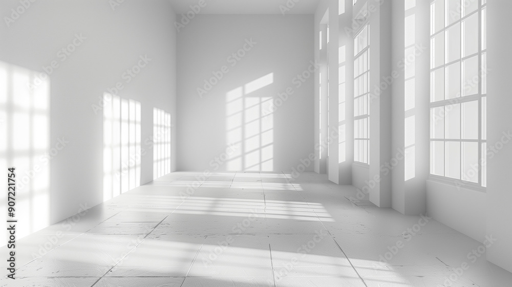 White empty room with abstract light shadows from the window