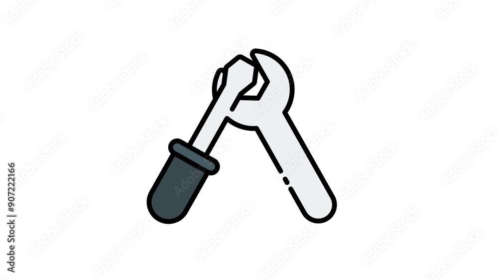 Screwdriver and wrench sidebyside, simple outline design icon motion graphic animation Screwdriver and wrench sidebyside, simple outline design icon motion graphic animation