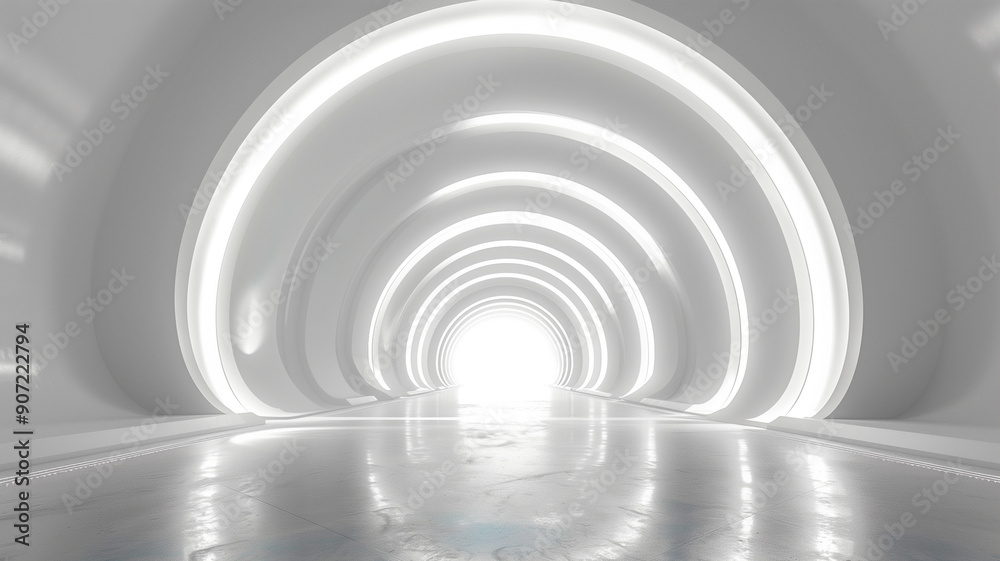 Empty White Tunnel with curved light rim Empty White Tunnel with curved light rim