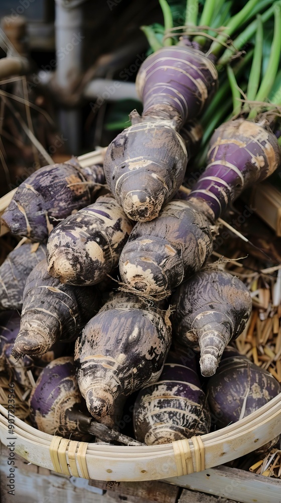 Satoimo or taro roots, known as Japanese sweet taro, dasheen or araimo
Satoimo or taro roots, known as Japanese sweet taro, dasheen or araimo
