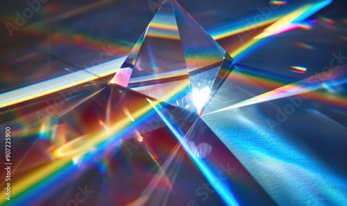 prism displaying a detailed color spectrum in vivid colors on a reflective background