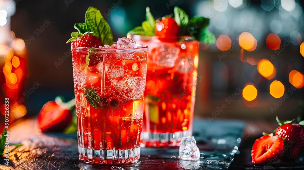 Straberry cocktails with gin and tonic Straberry cocktails with gin and tonic