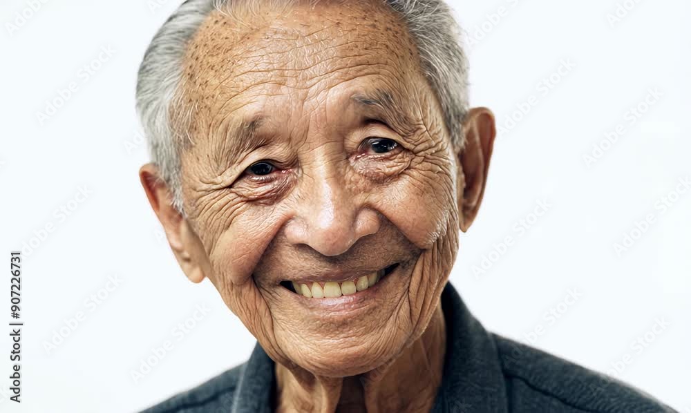 Medium shot portrait video of a Vietnamese man in his 80s against a white background Medium shot portrait video of a Vietnamese man in his 80s against a white background