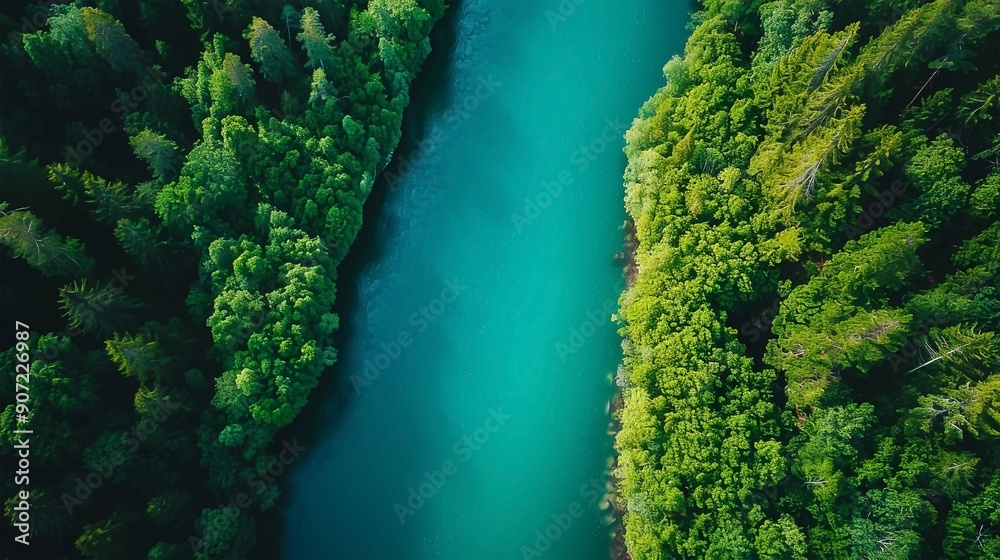 Aerial View of Turquoise River and Dense Forest in Canada Aerial View of Turquoise River and Dense Forest in Canada